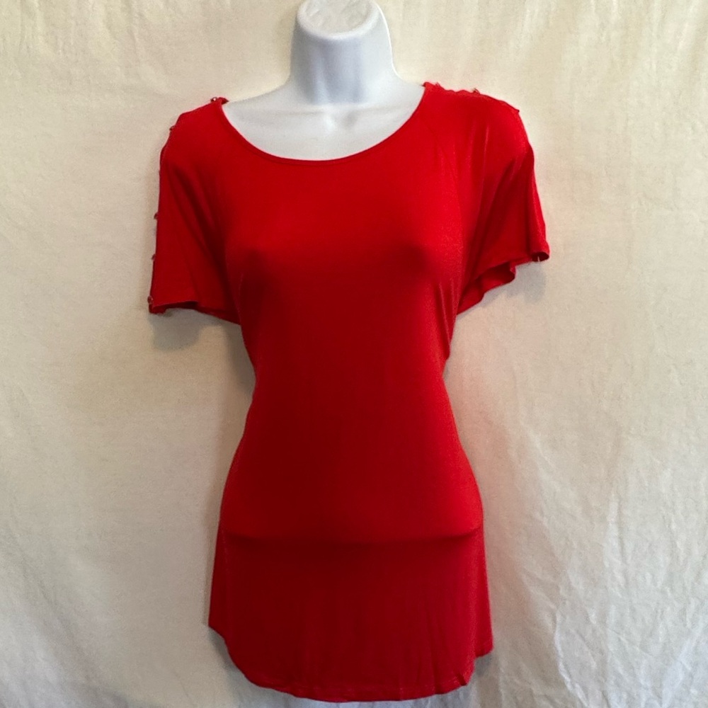 E-18 Cable & Gauge Red Short Sleeve Pullover Blouse Size L